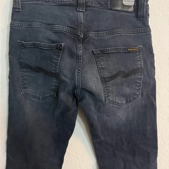Nudie Jeans Men's Thin Finn Organic Black and Grey Dark Denim Skinny Jeans